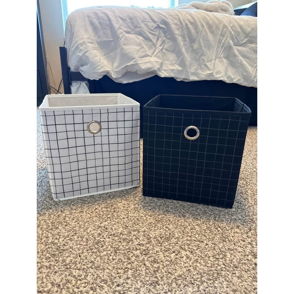 11" x 11" White and Black Grid Cube Storage Box Set